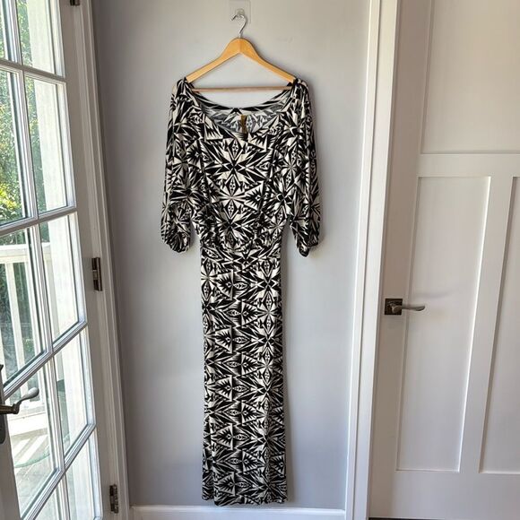 Rachel Pally Jersey Bat Wing Maxi Dress Black White Geometric - Picture 1 of 8
